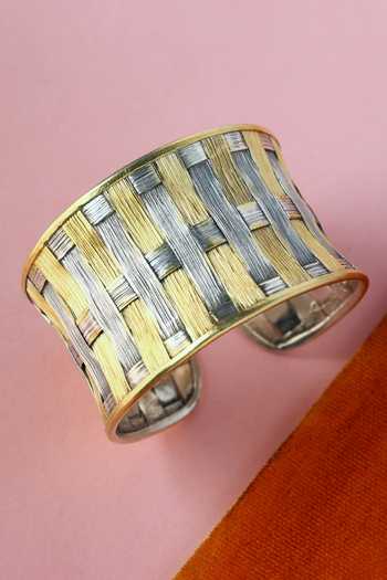 Buy_Mero Jewellery_Gold Plated Handmade Woven Silver Open Bangle Cuff _at_Aza_Fashions