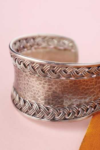 Shop_Mero Jewellery_Silver Plated Handmade Designer Bangle Cuff Bracelet _at_Aza_Fashions