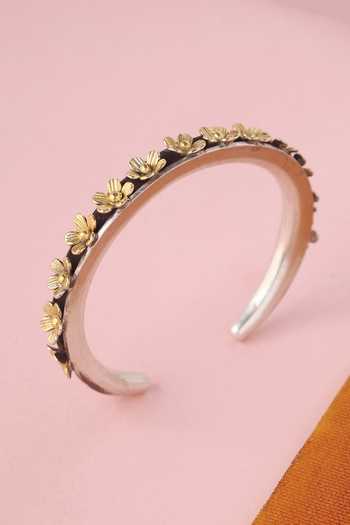 Shop_Mero Jewellery_Gold Plated Applique Silver Floral Designer Bangle _at_Aza_Fashions