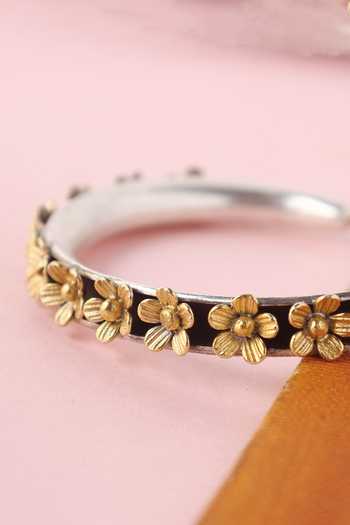 Mero Jewellery_Gold Plated Applique Silver Floral Designer Bangle _Online_at_Aza_Fashions