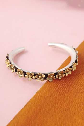 Buy_Mero Jewellery_Gold Plated Applique Silver Floral Designer Bangle _at_Aza_Fashions