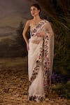 Buy_Samant Chauhan_Red Silk Organza Embroidery, Beads Bandeau Neck Floral Saree And Blouse Set _at_Aza_Fashions