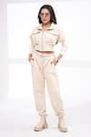 Buy_The Episode_Cream Cotton, Fleece Collared Alpha Vibes Sweatshirt And Track Pant Set _at_Aza_Fashions