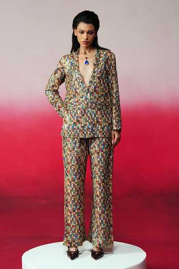 Buy_Rainas_Multi Color Georgette Sequins Jalsa Work Blazer And Pant Set _Online_at_Aza_Fashions