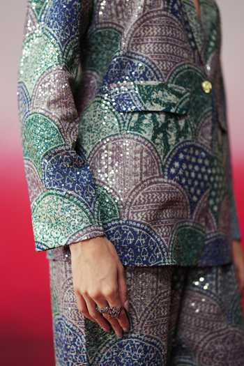 Buy_Rainas_Blue Georgette Sequins Work Blazer And Pant Set 