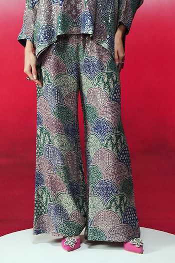 Shop_Rainas_Multi Color Georgette Sequins V-neck Pukkar Work Top And Pant Set 
