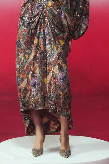 Shop_Rainas_Multi Color Georgette Sequins Surya Printed Top And Skirt Set _Online_at_Aza_Fashions