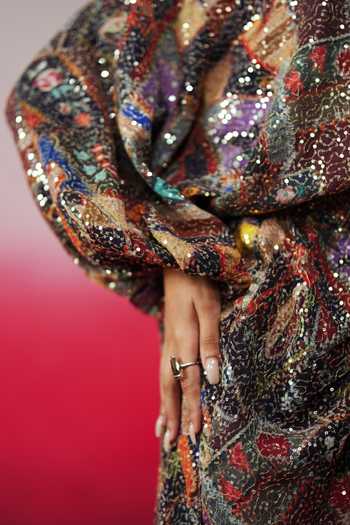 Rainas_Multi Color Georgette Sequins Surya Printed Top And Skirt Set _Online