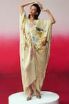 Buy_Rainas_Yellow Georgette Sequins V-neck Sheesh Mahal Work And Printed Kaftan 