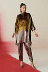 Rainas_Multi Color Velvet Mandarin Collar Aaina Printed Tunic Pant Set _Online_at_Aza_Fashions