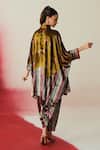 Shop_Rainas_Multi Color Velvet Mandarin Collar Aaina Printed Tunic Pant Set _at_Aza_Fashions