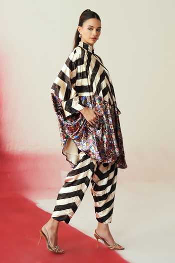 Shop_Rainas_Multi Color Velvet High Neck Printed Tunic Set _at_Aza_Fashions