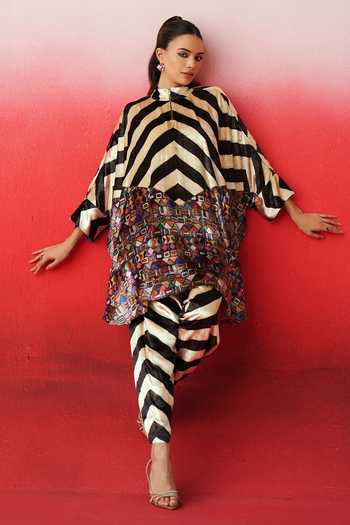 Buy_Rainas_Multi Color Velvet High Neck Printed Tunic Set 