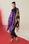 Rainas_Purple Velvet Sequins, Tassels Mandarin Collar Printed Asymmetric Kaftan Set _Online_at_Aza_Fashions