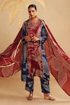 Buy_Rainas_Blue Satin, Silk Round Neck Bandhej Bloom Print Kurta Set _at_Aza_Fashions