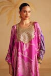 Shop_Rainas_Pink Satin, Silk Sequins, Zari Round Neck Gulraang Print Kurta Set _Online_at_Aza_Fashions
