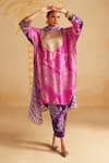 Buy_Rainas_Pink Satin, Silk Sequins, Zari Round Neck Gulraang Print Kurta Set _at_Aza_Fashions