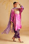 Buy_Rainas_Pink Satin, Silk Sequins, Zari Round Neck Gulraang Print Kurta Set 