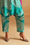 Buy_Rainas_Turquoise Satin, Silk Zari V-neck Neelraas Printed Kurta Pant Set _Online_at_Aza_Fashions