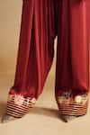 Shop_Rainas_Maroon Satin, Organza Zari, Tassels Round Neck Dewrose Printed Kurta Pant Set 