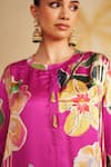 Rainas_Pink Satin, Organza Tassels Round Neck Lilora Printed Kurta Set _at_Aza_Fashions