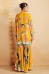 Shop_Rainas_Yellow Satin, Organza Sequins, Zari, Meadowfall Printed Kaftan Kurta Sharara Set _at_Aza_Fashions