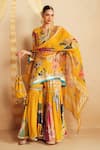 Buy_Rainas_Yellow Satin, Organza Sequins, Zari, Meadowfall Printed Kaftan Kurta Sharara Set _at_Aza_Fashions