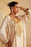Shop_Rainas_Ivory Satin, Organza Embroidery, Sequins, Mirrors, Creamora Bodice Kurta Set 