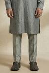 Bubber Couture_Grey Silk, Satin, Linen Embroidery Cipher Printed Kurta And Pant Set _Online_at_Aza_Fashions