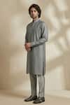 Buy_Bubber Couture_Grey Silk, Satin, Linen Embroidery Cipher Printed Kurta And Pant Set _Online_at_Aza_Fashions