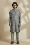 Buy_Bubber Couture_Grey Silk, Satin, Linen Embroidery Cipher Printed Kurta And Pant Set _at_Aza_Fashions