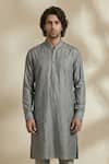 Shop_Bubber Couture_Grey Silk, Satin, Linen Embroidery Cipher Printed Kurta And Pant Set _Online_at_Aza_Fashions