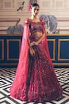 Buy_PRAVALIKA KOLA_Magenta Organza, Net Embroidery, Sequins, Fabric Azalea Embellished Lehenga Set _at_Aza_Fashions