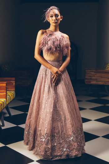 Buy_Pravalika Kola_Pink Organza, Net Embroidery, Sequins, Lina Embellished Lehenga And Blouse Set _at_Aza_Fashions