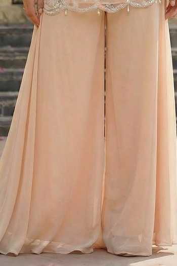 Seams Pret And Couture_Cream Georgette, Satin, Net Sequins, Applique, Fabric Elara Tunic And Palazzo Set _Online_at_Aza_Fashions