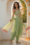 Shop_Seams Pret And Couture_Green Georgette, Shantoon, Net Embroidery Square Neck Nazneen Kurta Set _at_Aza_Fashions