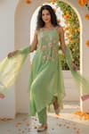 Buy_Seams Pret And Couture_Green Georgette, Shantoon, Net Embroidery Square Neck Nazneen Kurta Set _at_Aza_Fashions