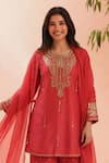 Shop_Seams Pret And Couture_Pink Georgette, Satin, Net Embroidery, Zari Round Neck Noori Kurta Set _at_Aza_Fashions