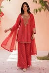 Buy_Seams Pret And Couture_Pink Georgette, Satin, Net Embroidery, Zari Round Neck Noori Kurta Set _at_Aza_Fashions