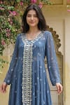Shop_Seams Pret And Couture_Blue Georgette, Jersey Embroidery, Mirrors Ziyaara Kurta And Dhoti Pant Set _at_Aza_Fashions