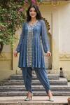 Buy_Seams Pret And Couture_Blue Georgette, Jersey Embroidery, Mirrors Ziyaara Kurta And Dhoti Pant Set _at_Aza_Fashions