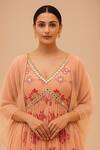 Shop_Seams Pret And Couture_Peach Georgette Embroidery, Mirrors V-neck Saisha Floral Pattern Kurta Set _at_Aza_Fashions