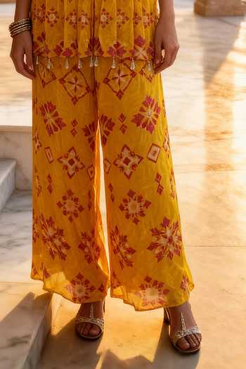 Seams Pret And Couture_Yellow Georgette, Shantoon Embroidery, Mirrors Preet Naqsh Kurta With Sharara _Online_at_Aza_Fashions