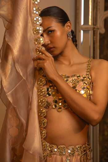 Vandana Sethi_Pink Organza Mirrors Square Neck Work Sharara Set _Online_at_Aza_Fashions