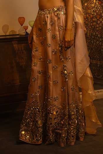 Shop_Vandana Sethi_Pink Organza Mirrors Square Neck Work Sharara Set _Online_at_Aza_Fashions