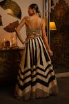 Shop_Vandana Sethi_Black Silk Sequins, Zari Sweetheart Neck Striped And Chevron Pattern Lehenga Set _at_Aza_Fashions