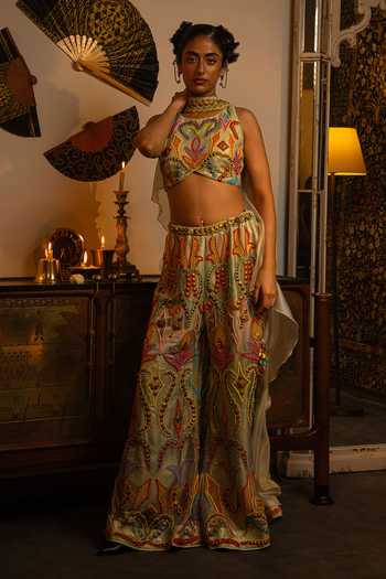 Buy_Vandana Sethi_Multi Color Organza Beads High Neck Sharara Set With Blouse And Dupatta _Online_at_Aza_Fashions