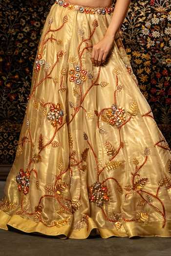 Shop_Vandana Sethi_Gold Organza Embroidery, Sequins, Metal And Beadwork Lehenga Set With Dupatta _Online_at_Aza_Fashions