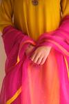 Buy_Juanita By Shubhda_Fuchsia Organza, Chanderi Embroidery, Zari Inara Ochre Handwoven Kurta Set 