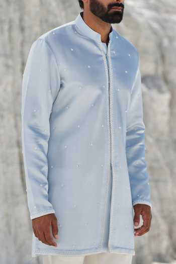 Amrit Dawani_Blue Modal, Silk, Cotton Embroidery Sapphire Veil Kurta Set _at_Aza_Fashions